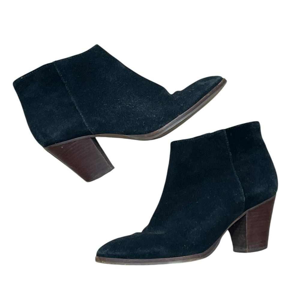 J. Crew Laine Casual Ankle Booties Womens Size 7.5 Mid Heel Black Nubuck Leather